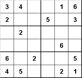 6x6 Sudoku Puzzle
