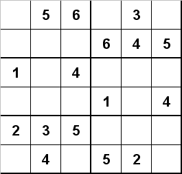 6x6 Sudoku Puzzle